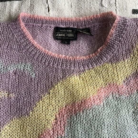 Vintage 80s Renee Tener For Jeanne Pierre Mohair Pastel Rainbow Sweater S 🌸 - Picture 1 of 11